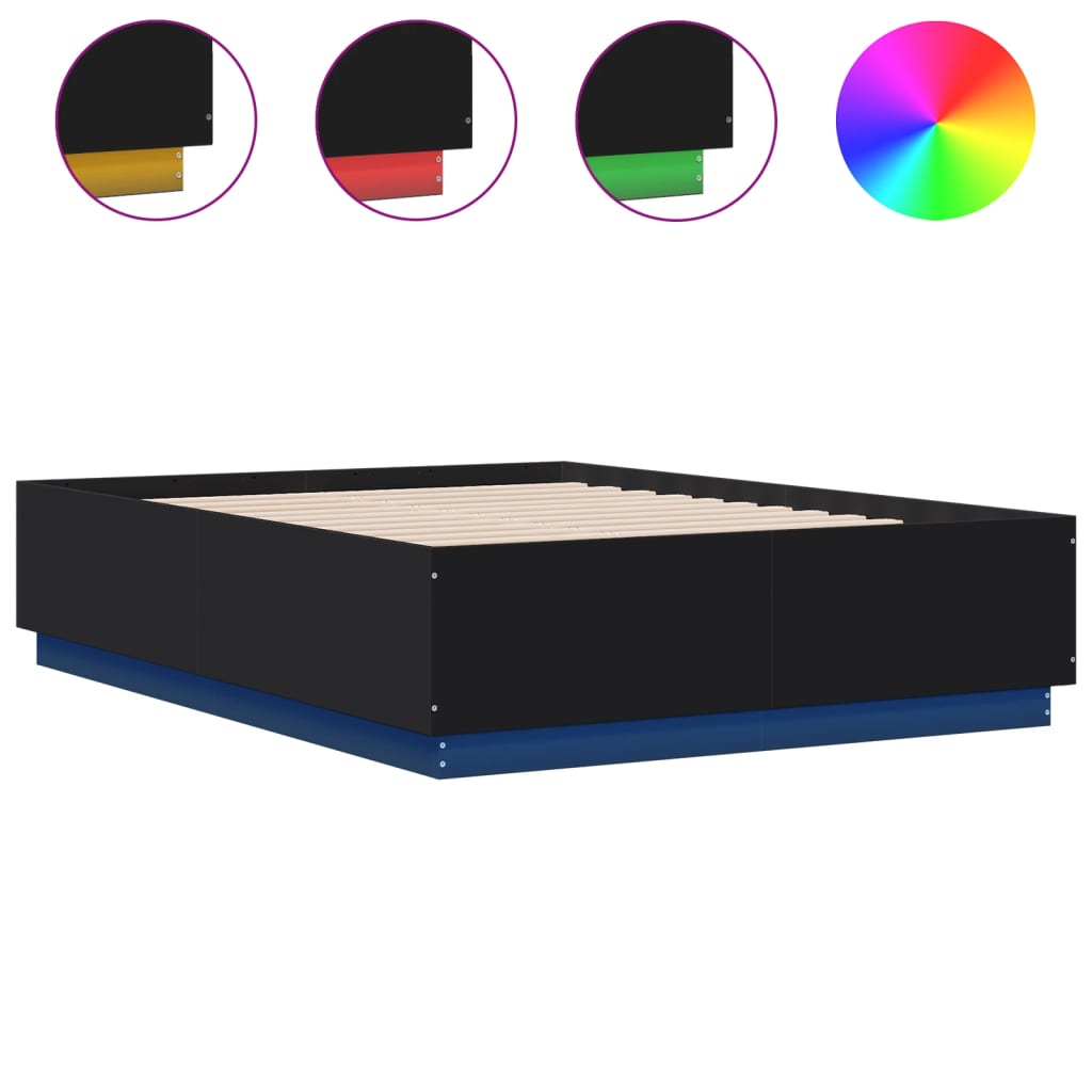 Bed Frame with LED without Mattress Black 135x190 cm Double