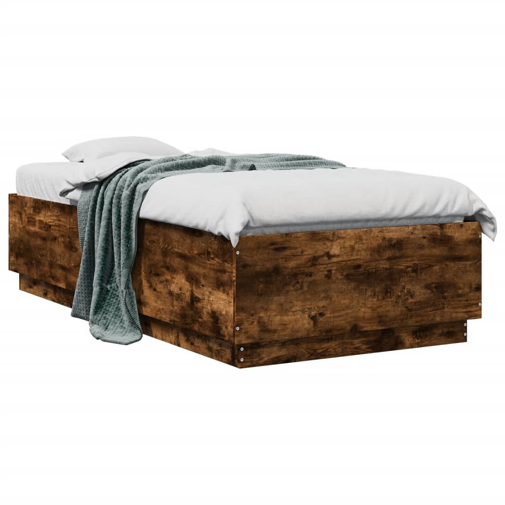 Bed Frame with LED without Mattress Smoked Oak 75x190 cm Small Single