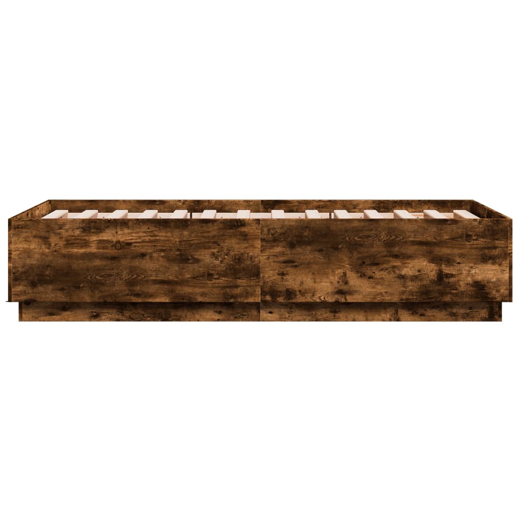 Bed Frame with LED without Mattress Smoked Oak 75x190 cm Small Single