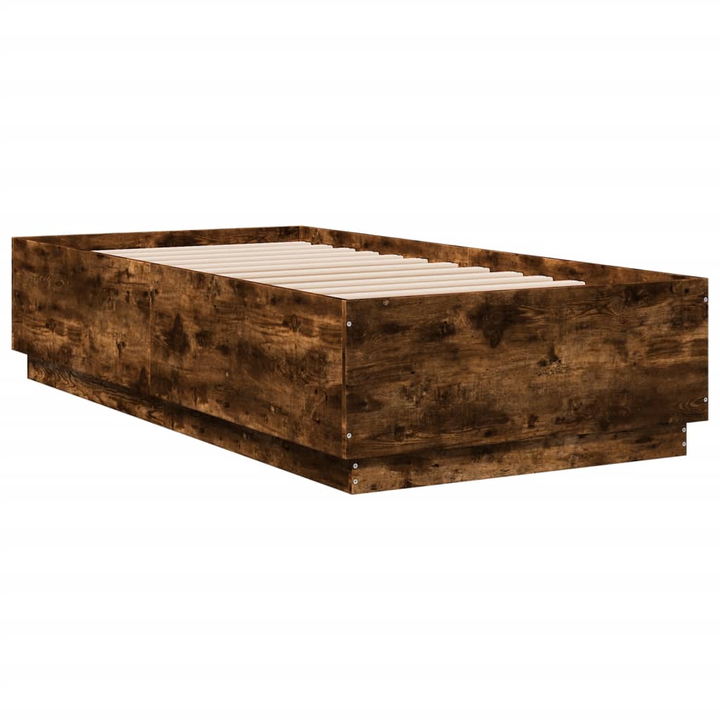 Bed Frame with LED without Mattress Smoked Oak 75x190 cm Small Single