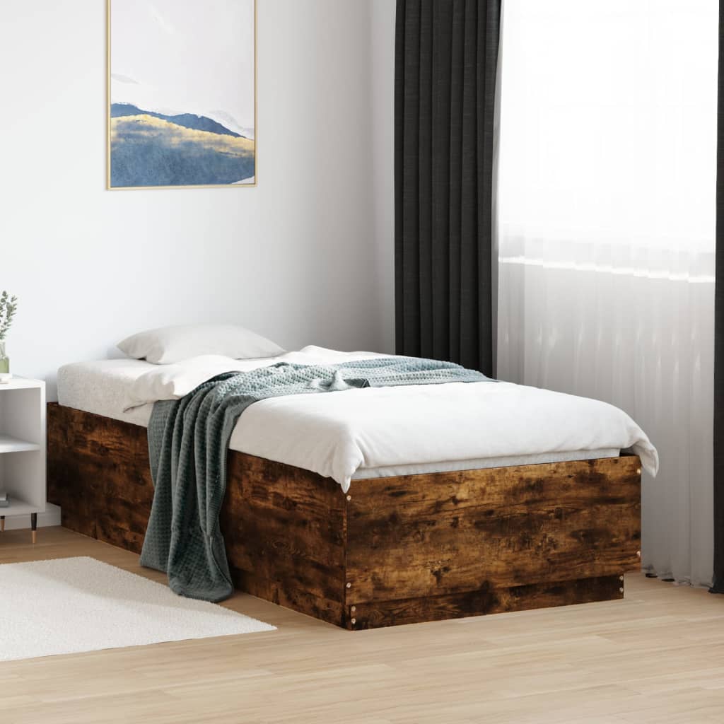 Bed Frame with LED without Mattress Smoked Oak 75x190 cm Small Single