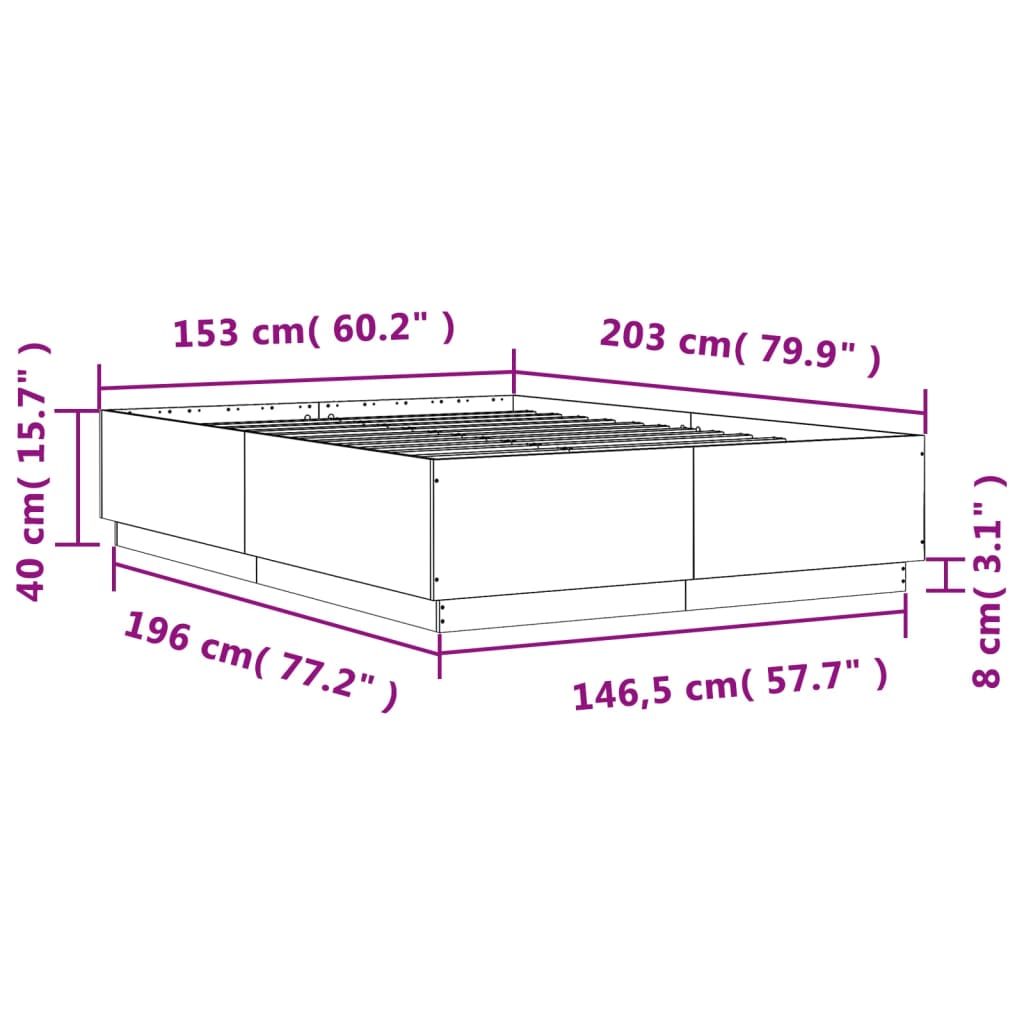 Bed Frame without Mattress Black 150x200 cm King Size