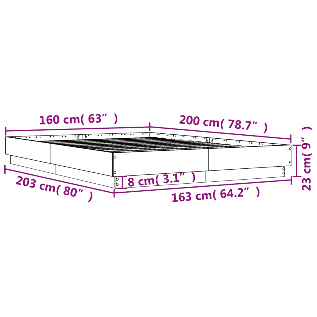 Bed Frame without Mattress Concrete Grey 160x200 cm