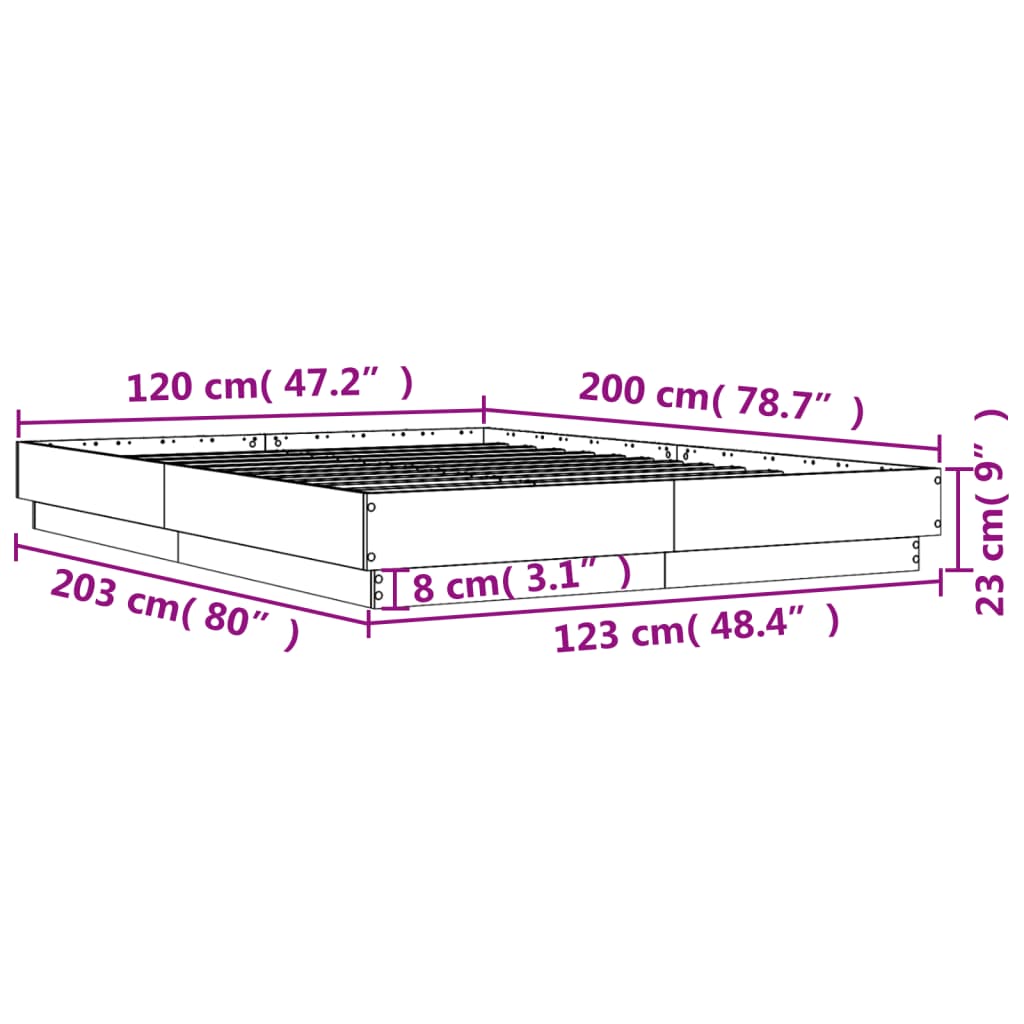 Bed Frame without Mattress Black 120x200 cm