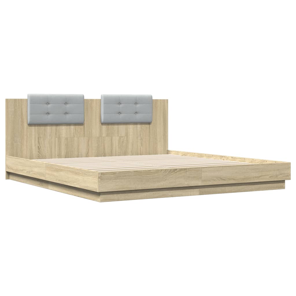 Bed Frame with LED without Mattress Sonoma Oak 160x200 cm