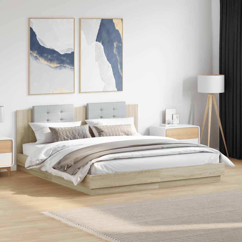 Bed Frame with LED without Mattress Sonoma Oak 160x200 cm