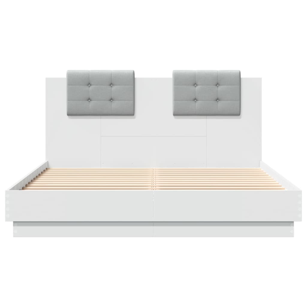 Bed Frame with LED without Mattress White 140x200 cm