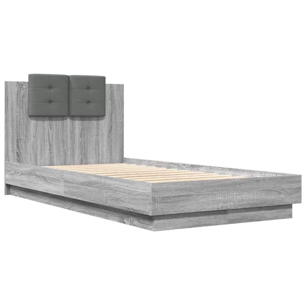 Bed Frame with LED without Mattress Grey Sonoma 90x190 cm Single