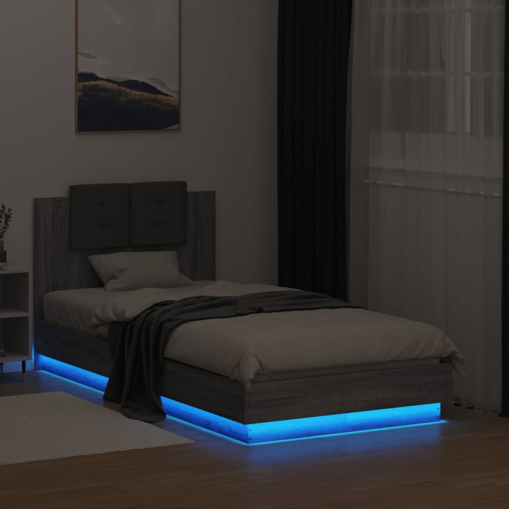 Bed Frame with LED without Mattress Grey Sonoma 90x190 cm Single