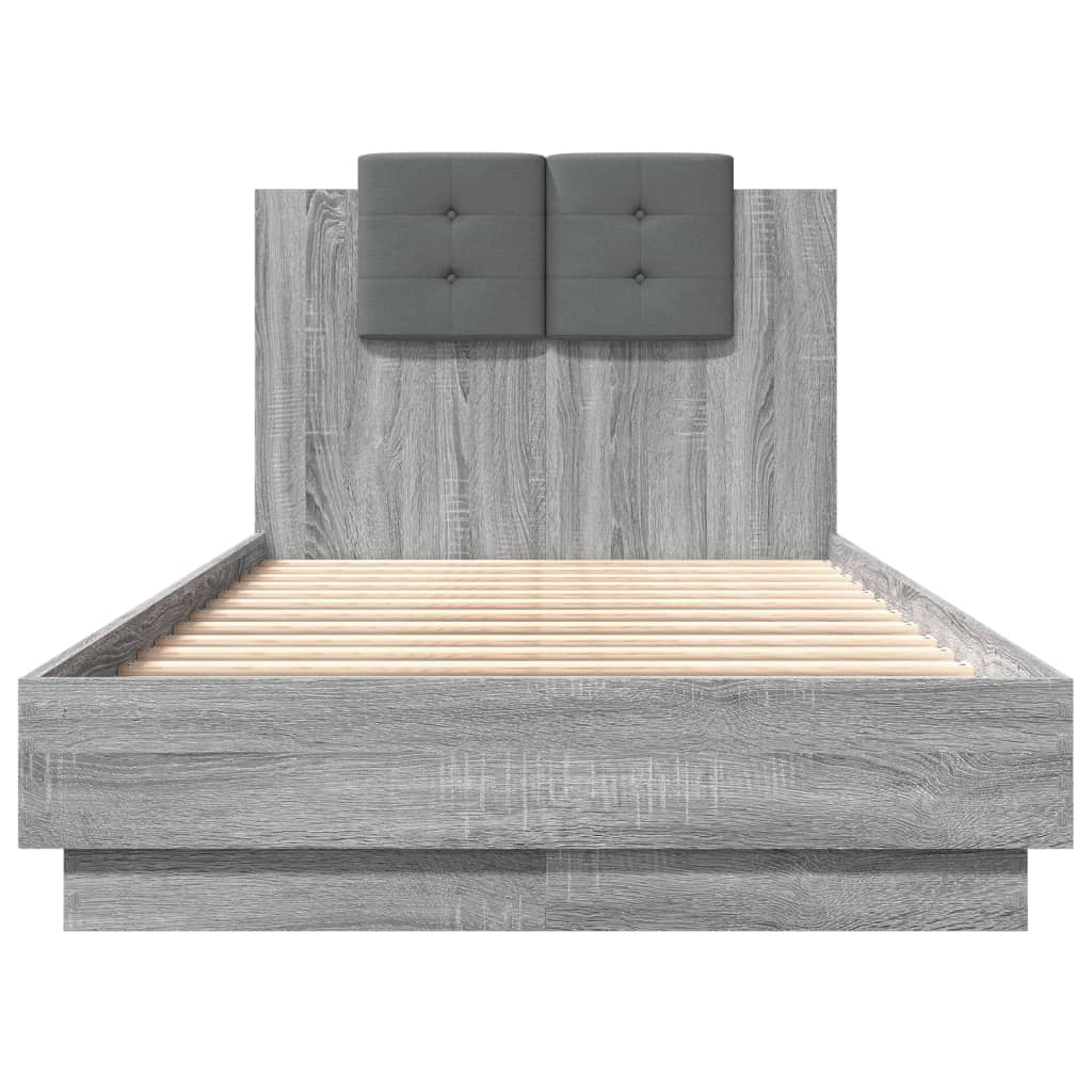 Bed Frame with LED without Mattress Grey Sonoma 90x190 cm Single