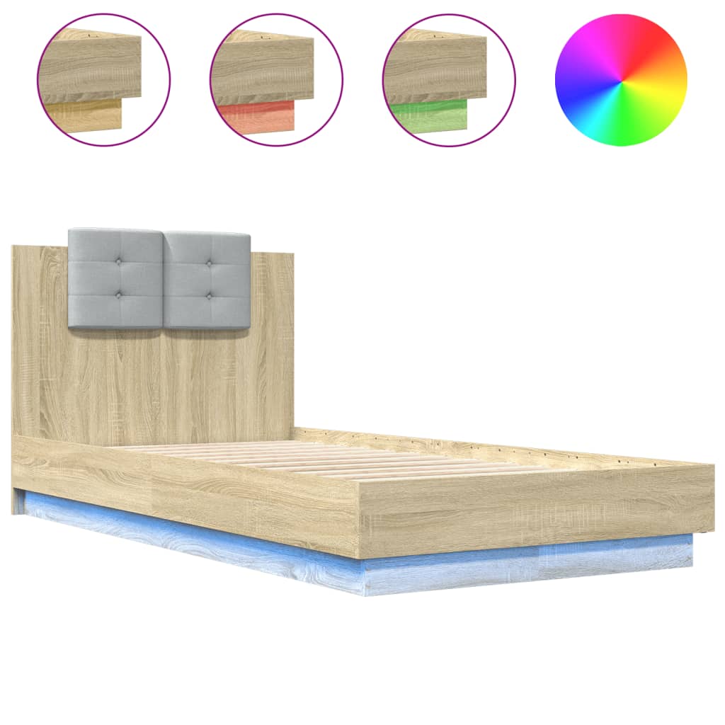 Bed Frame with LED without Mattress Sonoma Oak 75x190 cm Small Single