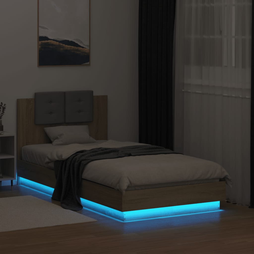 Bed Frame with LED without Mattress Sonoma Oak 75x190 cm Small Single