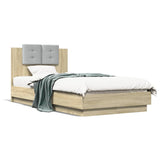 Bed Frame with LED without Mattress Sonoma Oak 75x190 cm Small Single