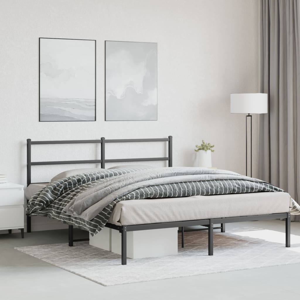 Metal Bed Frame without Mattress with Headboard Black 150x200cm