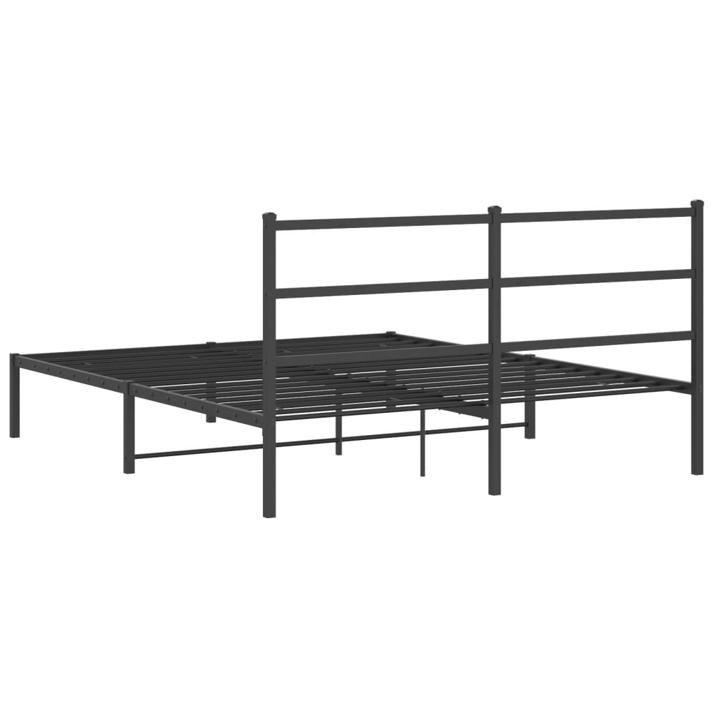 Metal Bed Frame without Mattress with Headboard Black 150x200cm