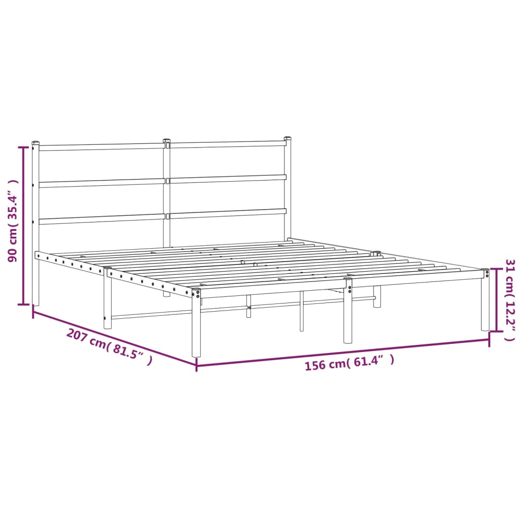 Metal Bed Frame without Mattress with Headboard Black 150x200cm