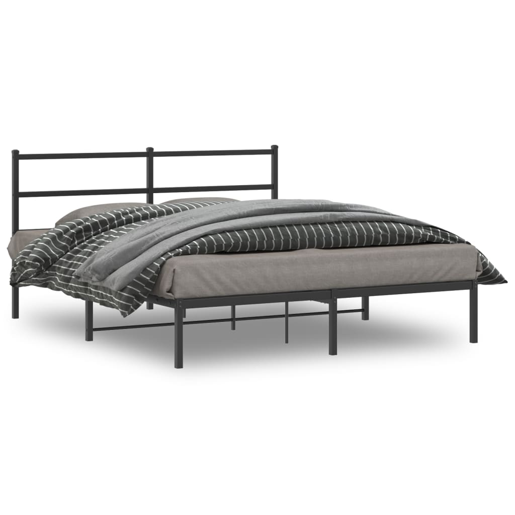 Metal Bed Frame without Mattress with Headboard Black 150x200cm