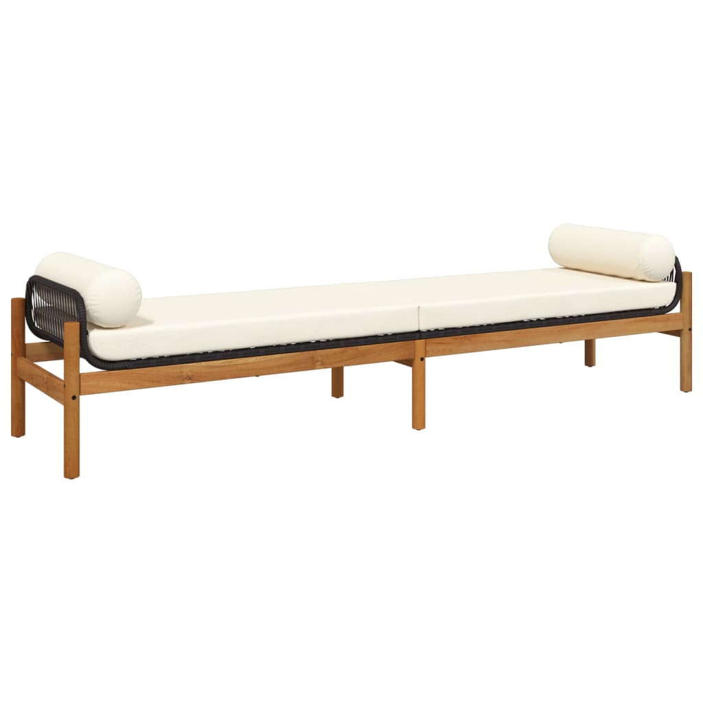 Garden Bench with Cushion Black Poly Rattan Acacia