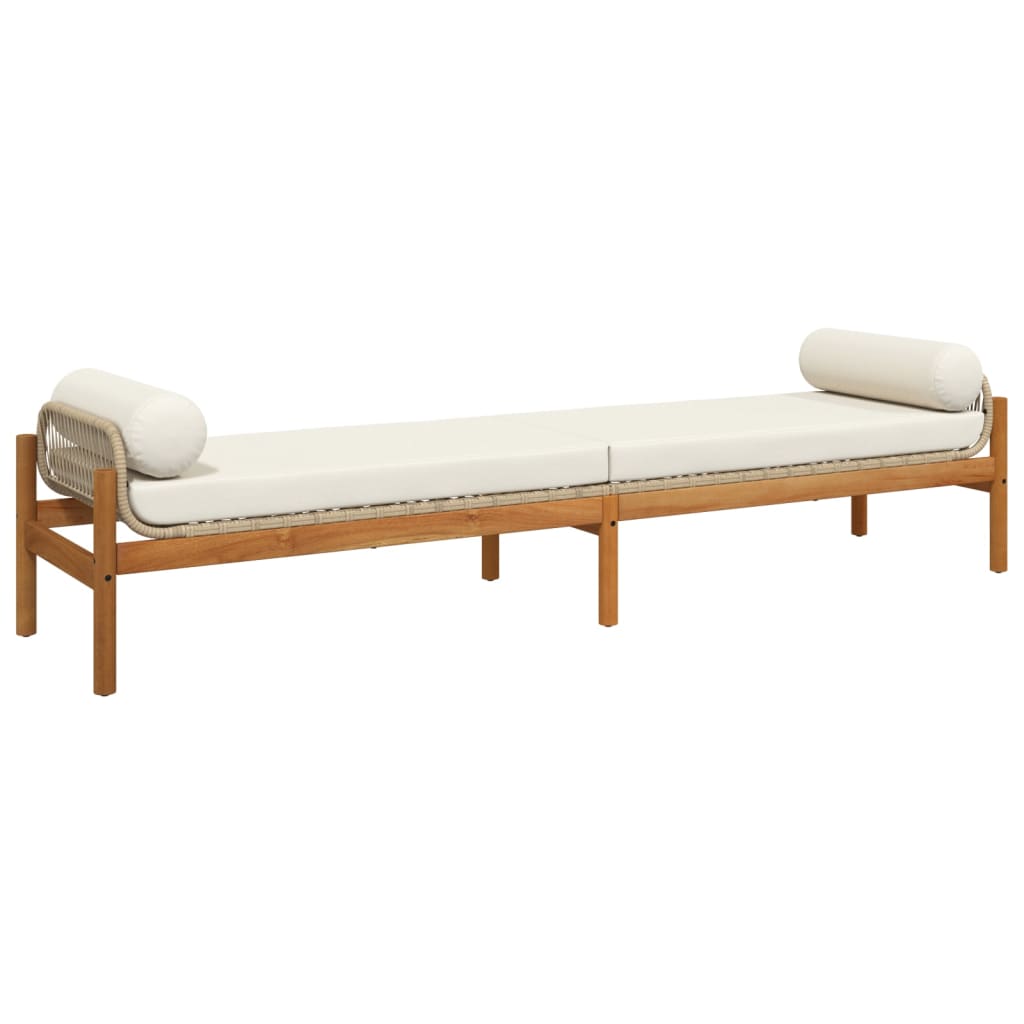 Garden Bench with Cushion Beige Poly Rattan Acacia