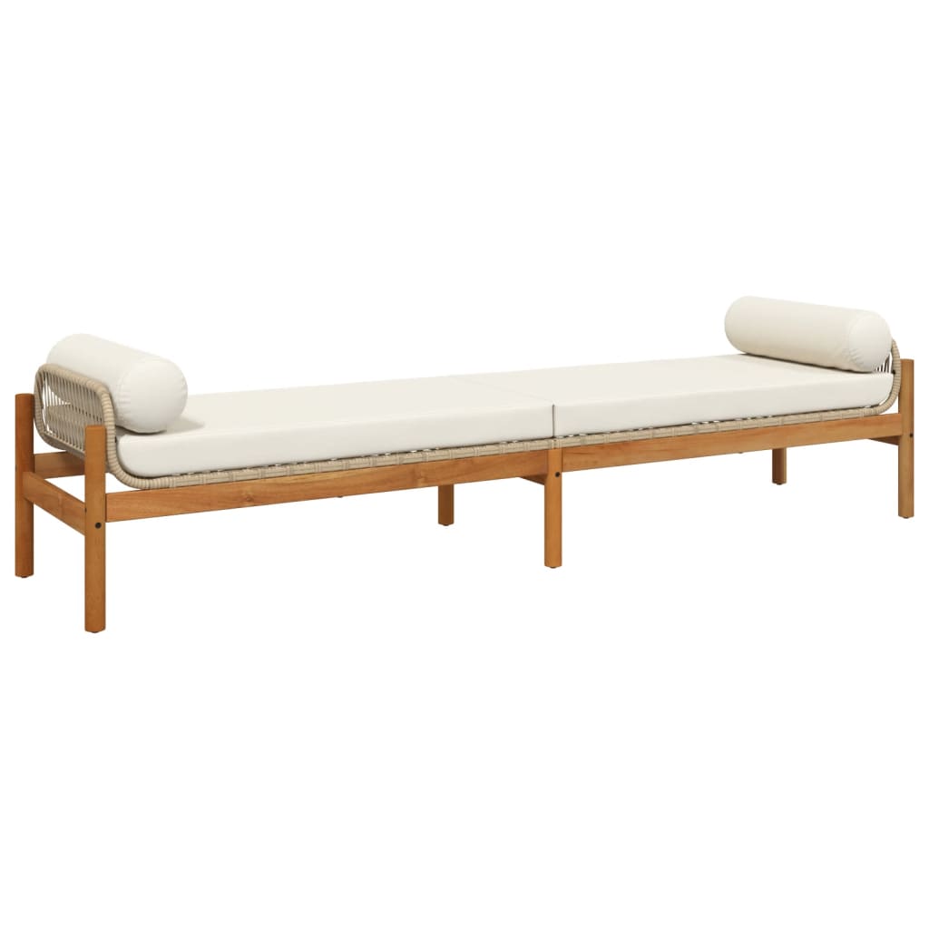 Garden Bench with Cushion Beige Poly Rattan Acacia