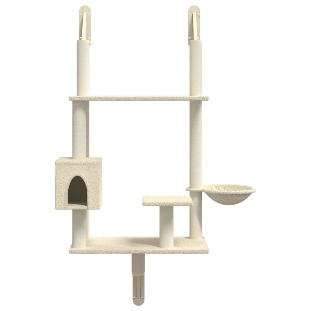 Wall-mounted Cat Tree with Scratching Post Cream 153 cm