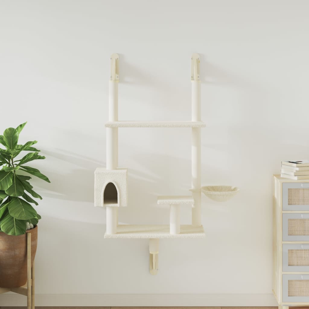 Wall-mounted Cat Tree with Scratching Post Cream 153 cm