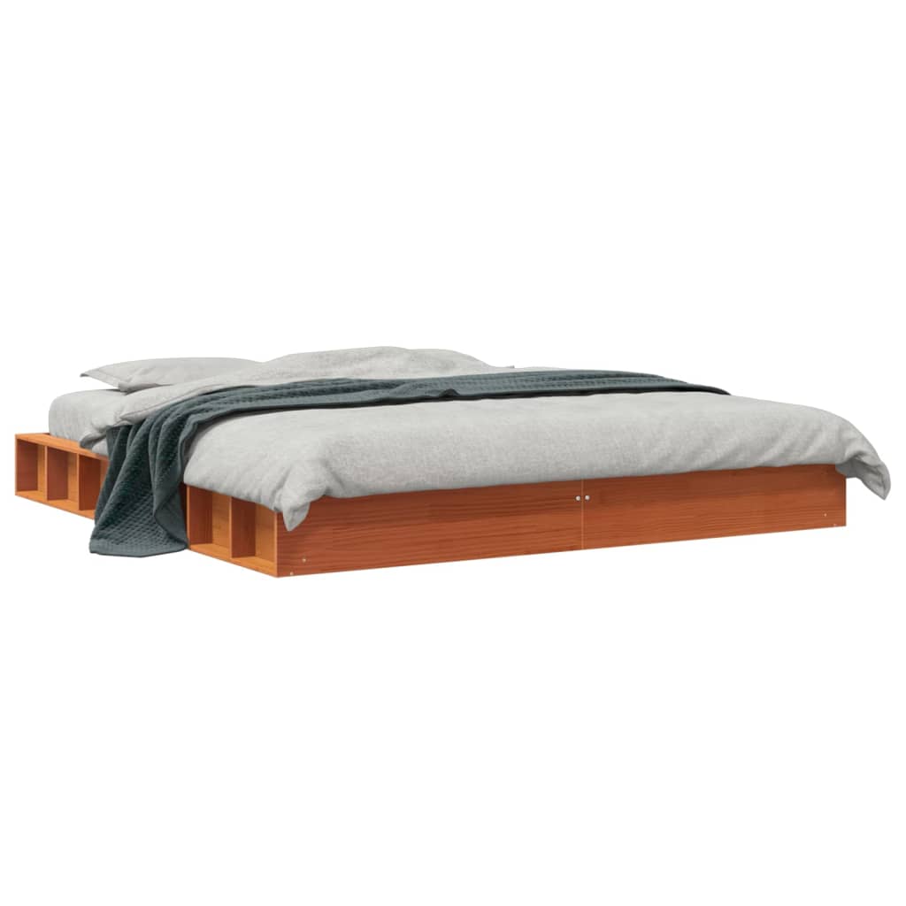 Bed Frame without Mattress Wax Brown 200x200 cm Solid Wood Pine