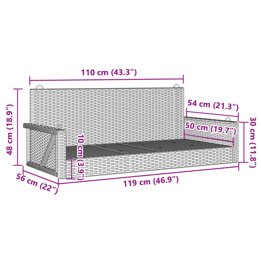 Swing Bench Brown 119x56x48 cm Poly Rattan