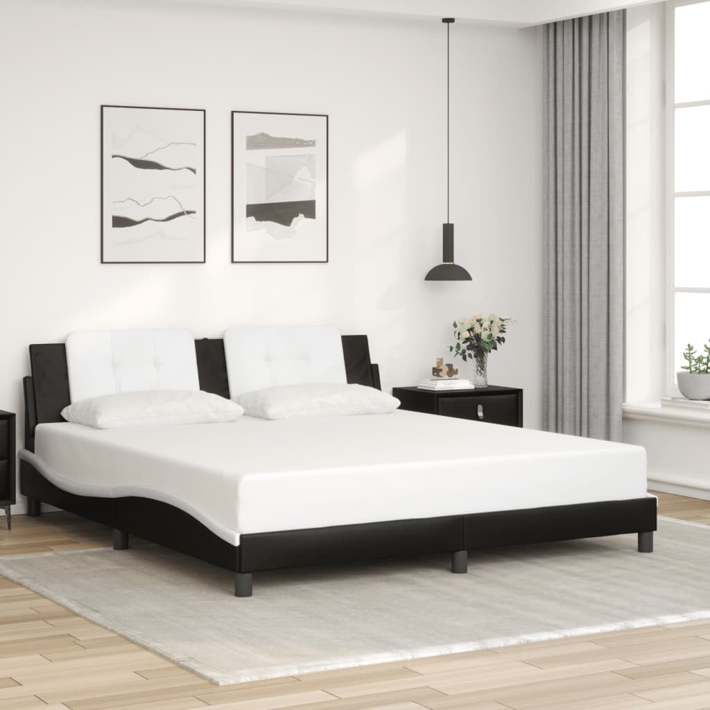 Bed Frame without Mattress Black and White 180x200 cm Super King Faux Leather