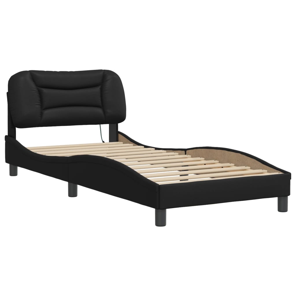 Bed Frame with LED without Mattress Black 90x190 cm Single