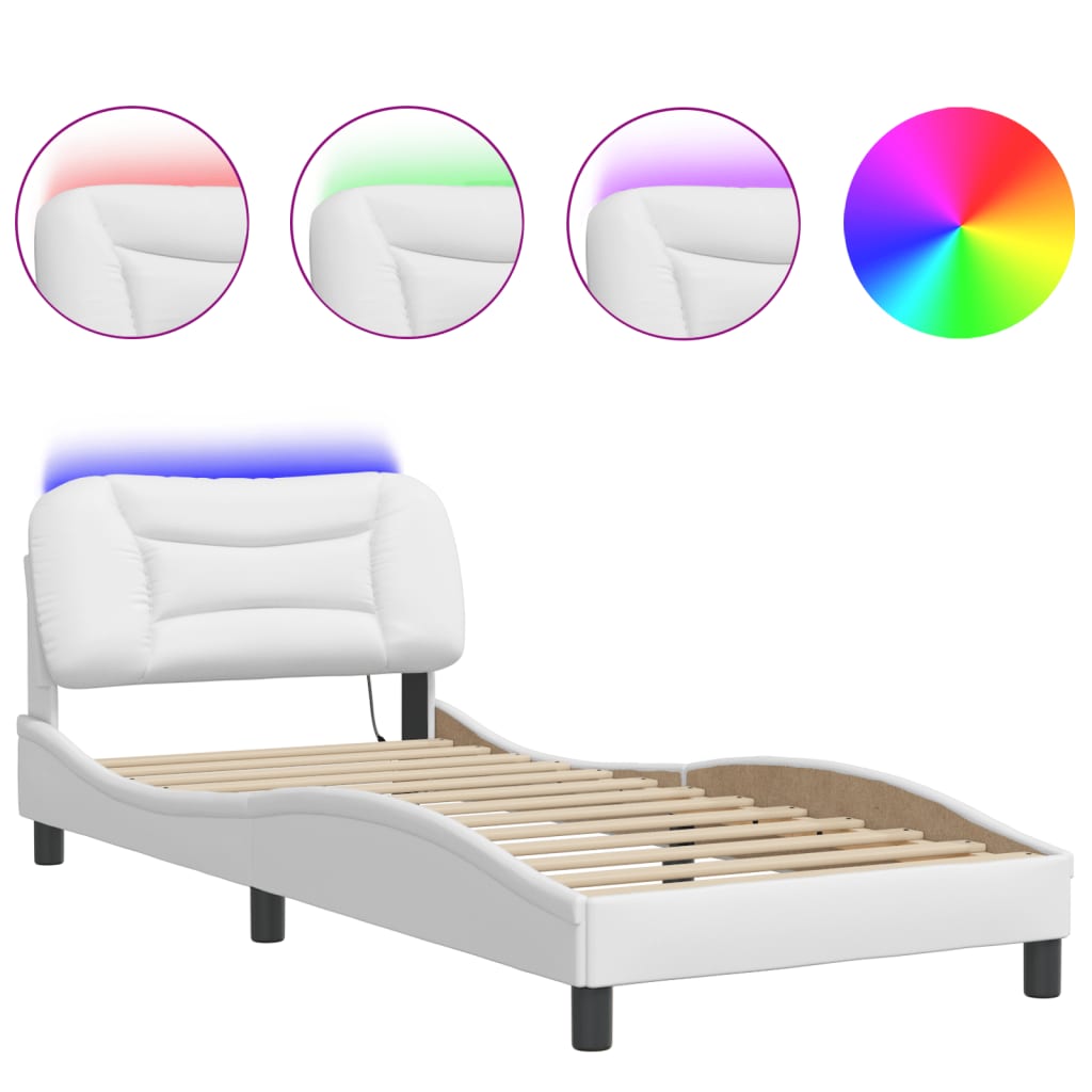 Bed Frame with LED without Mattress White 90x200 cm