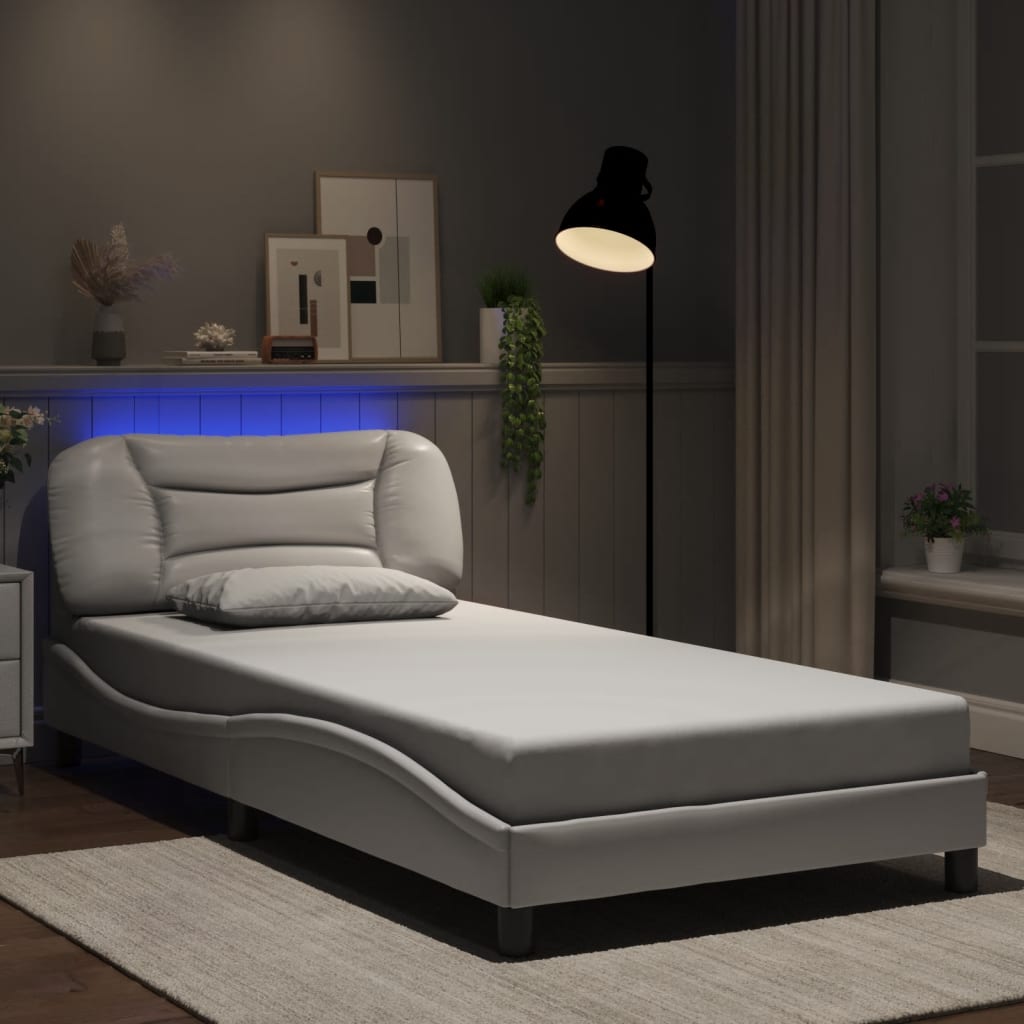 Bed Frame with LED without Mattress White 100x200 cm