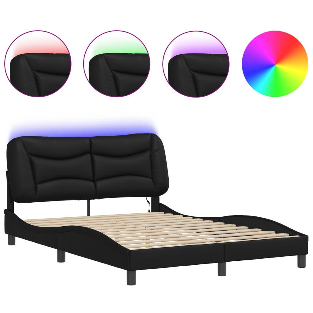 Bed Frame with LED without Mattress Black 120x200 cm