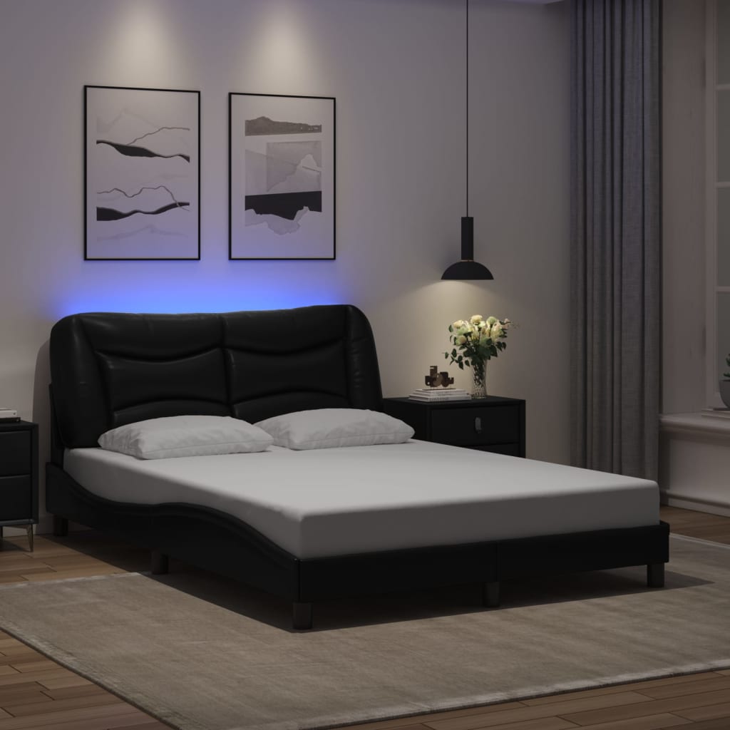 Bed Frame with LED without Mattress Black 120x200 cm