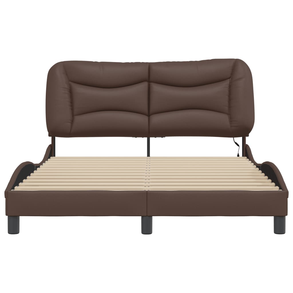 Bed Frame with LED without Mattress Brown 140x190 cm