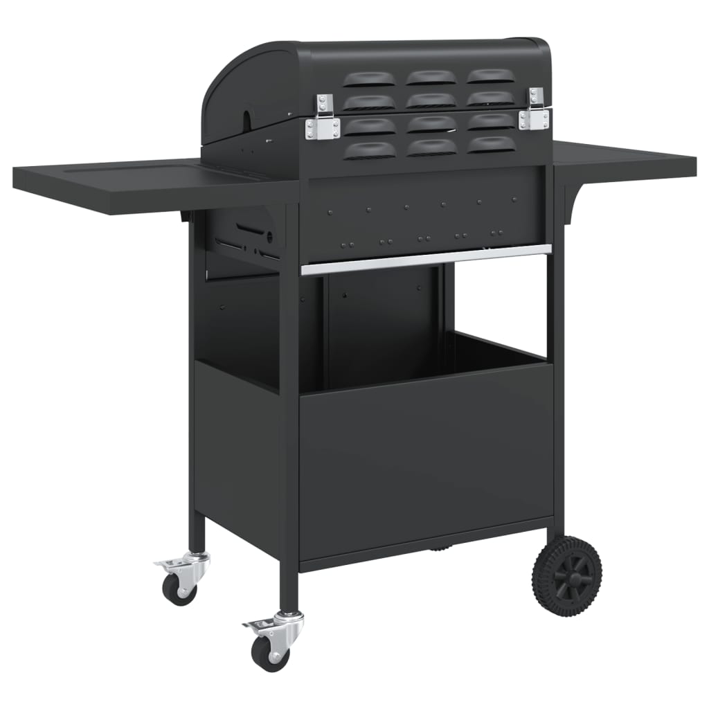 Gas BBQ Grill with 4 Burners Black Powder-coated Steel