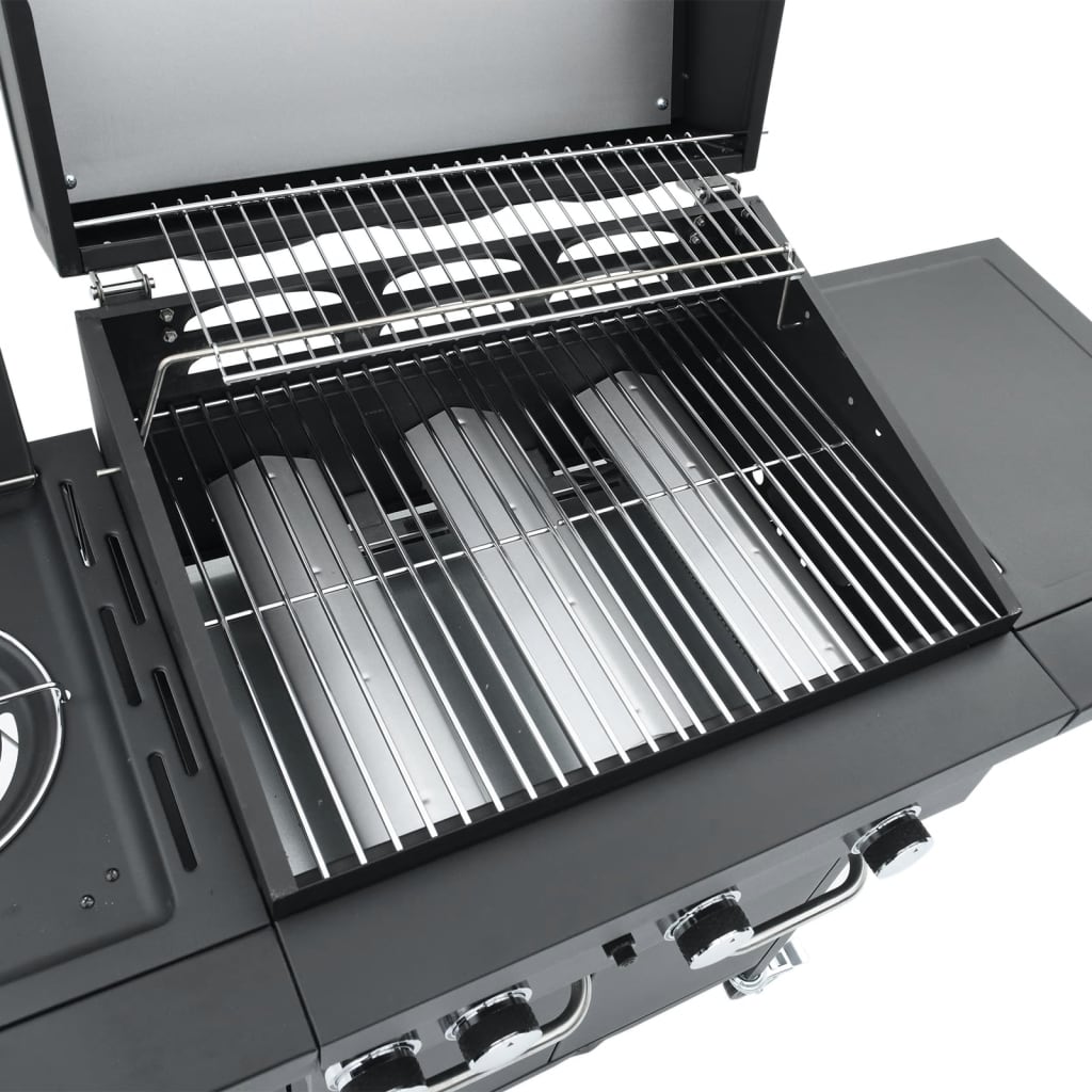 Gas BBQ Grill with 4 Burners Black Powder-coated Steel