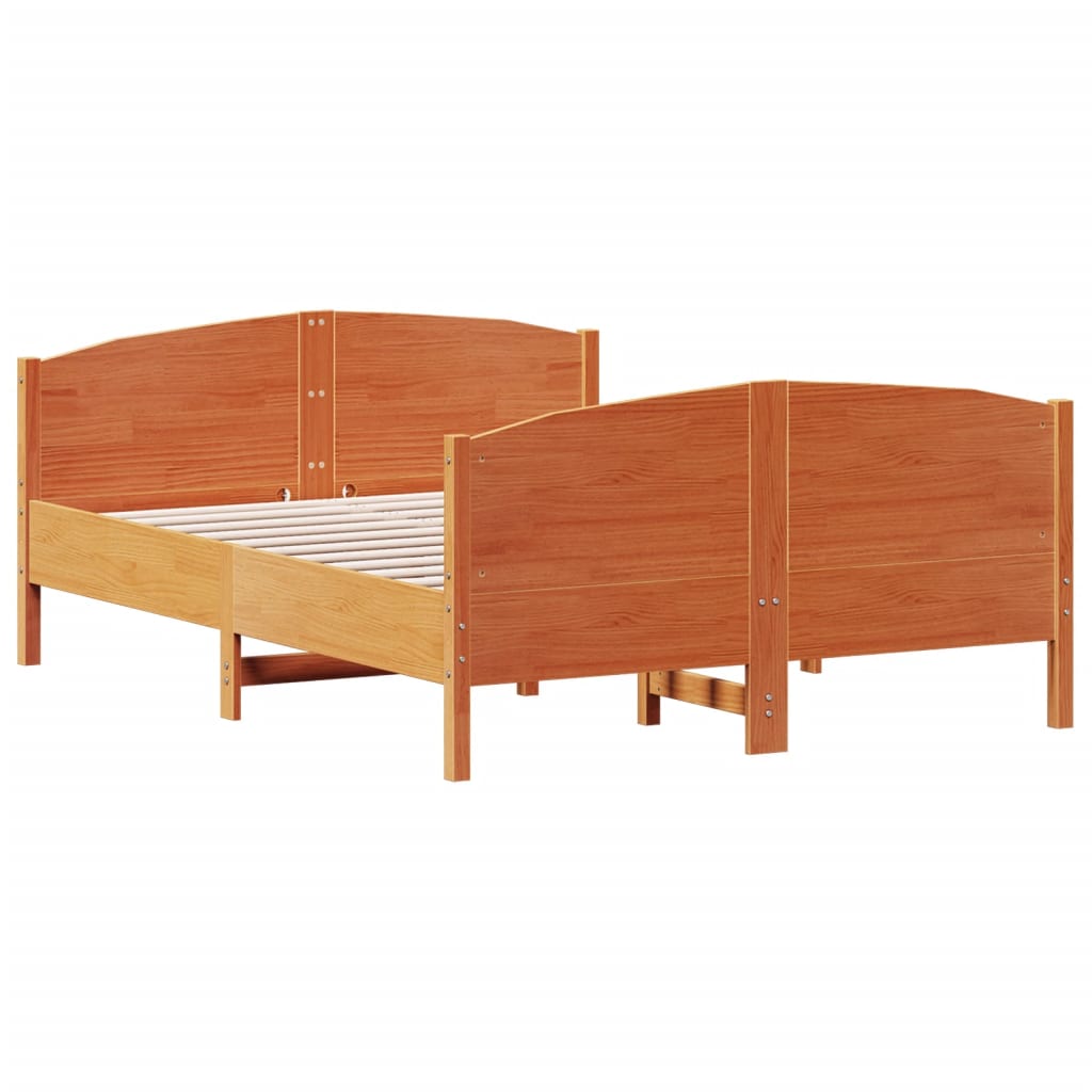 Bed Frame without Mattress Wax Brown 135x190 cm Double Solid Wood Pine