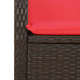 Reclining Garden Bench with Cushions Brown Poly Rattan