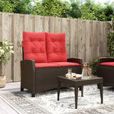 Reclining Garden Bench with Cushions Brown Poly Rattan