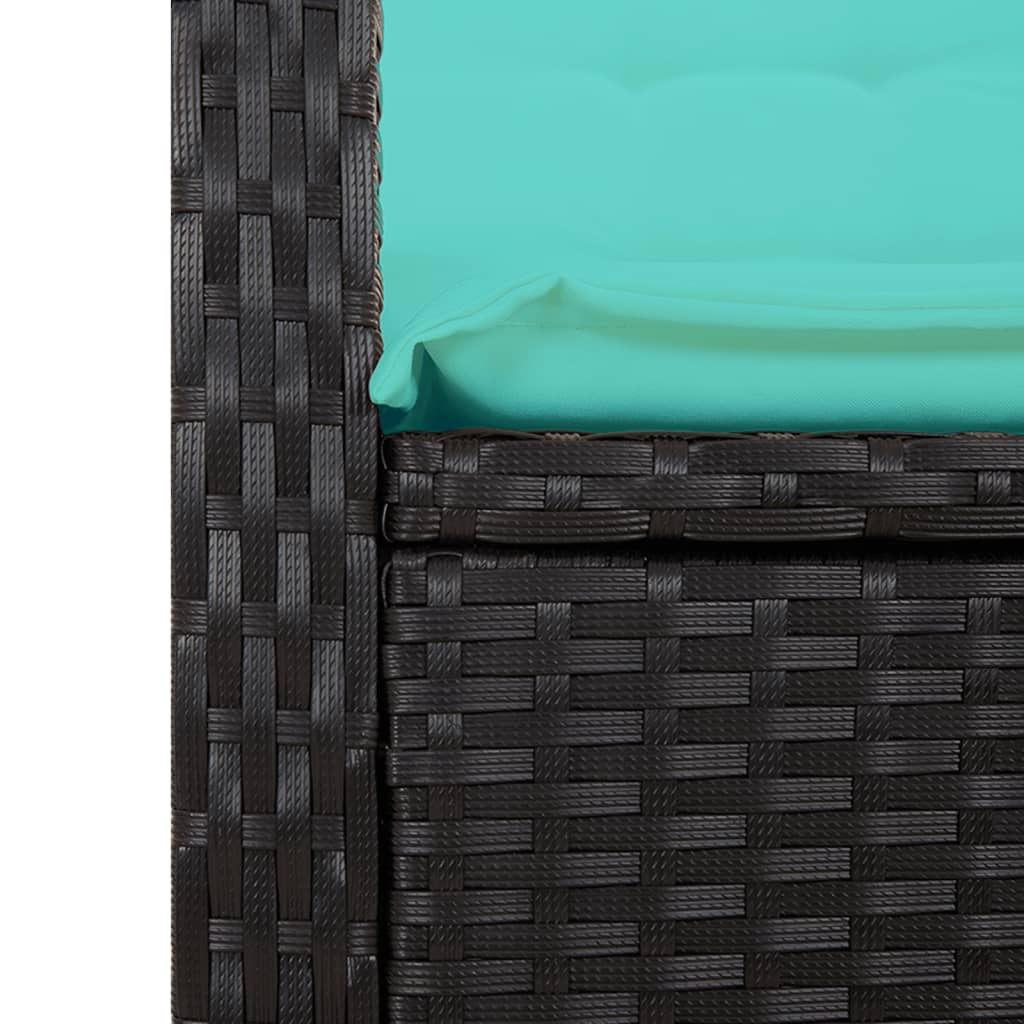 Reclining Garden Bench with Cushions Black Poly Rattan