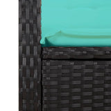 Reclining Garden Bench with Cushions Black Poly Rattan