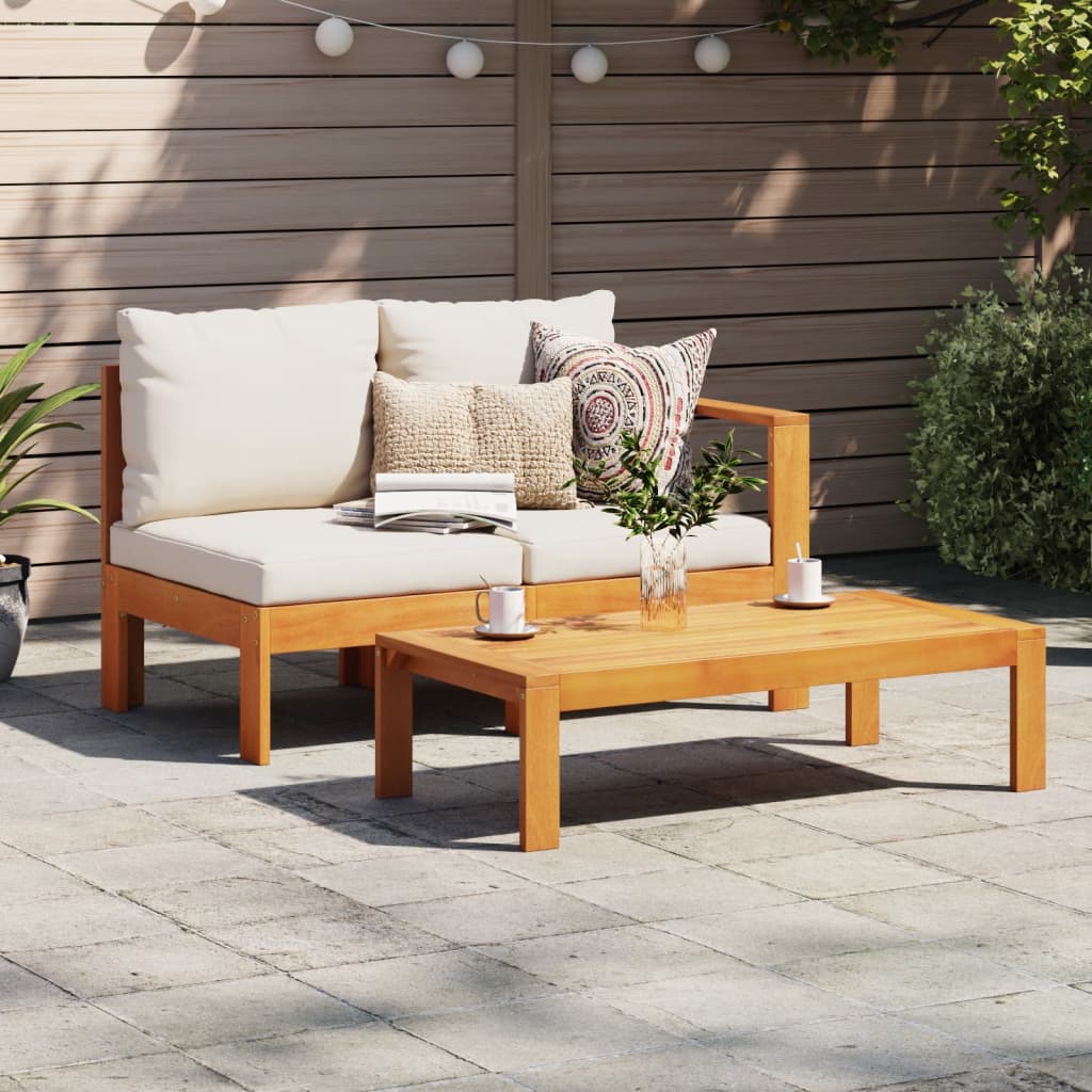 Garden Sofa with 1 Armrest 2-Seater Solid Wood Acacia