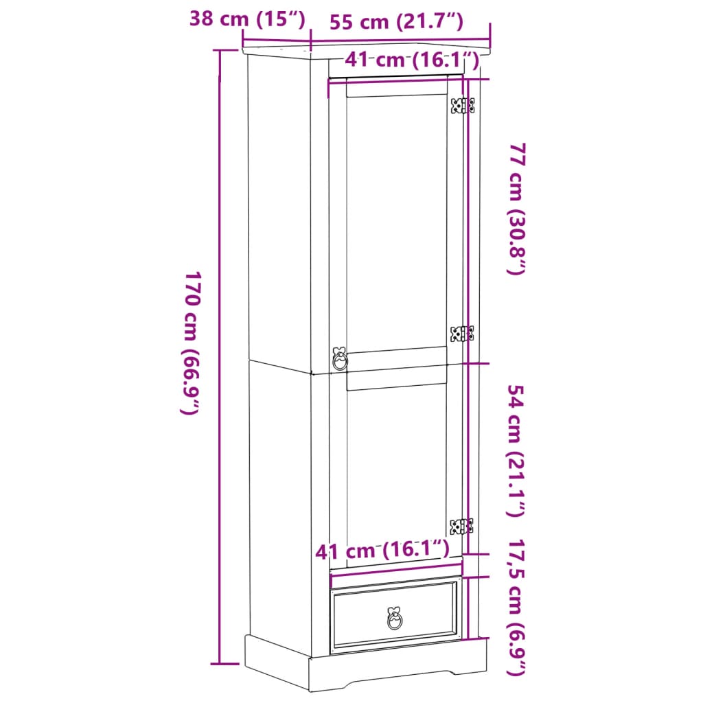 Wardrobe Corona 55x38x170 cm Solid Wood Pine