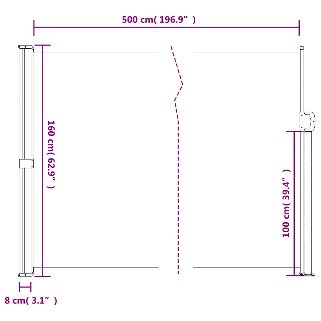 Retractable Side Awning Brown 160x500 cm