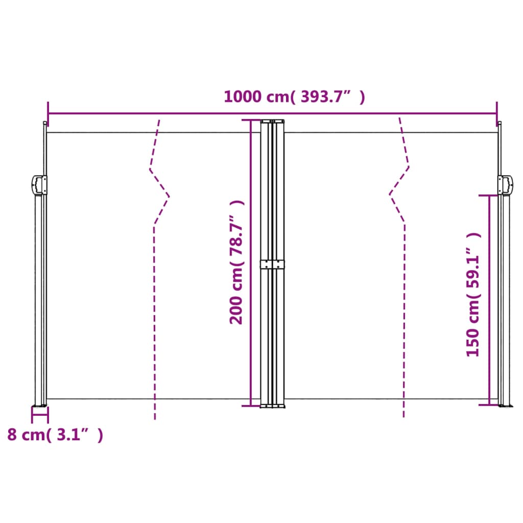 Retractable Side Awning Taupe 200x1000 cm