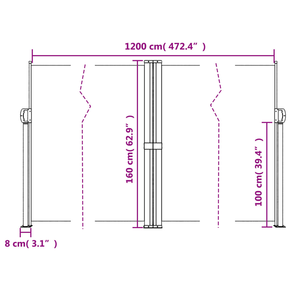 Retractable Side Awning Taupe 160x1200 cm