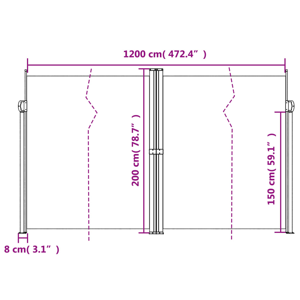 Retractable Side Awning Black 200x1200 cm