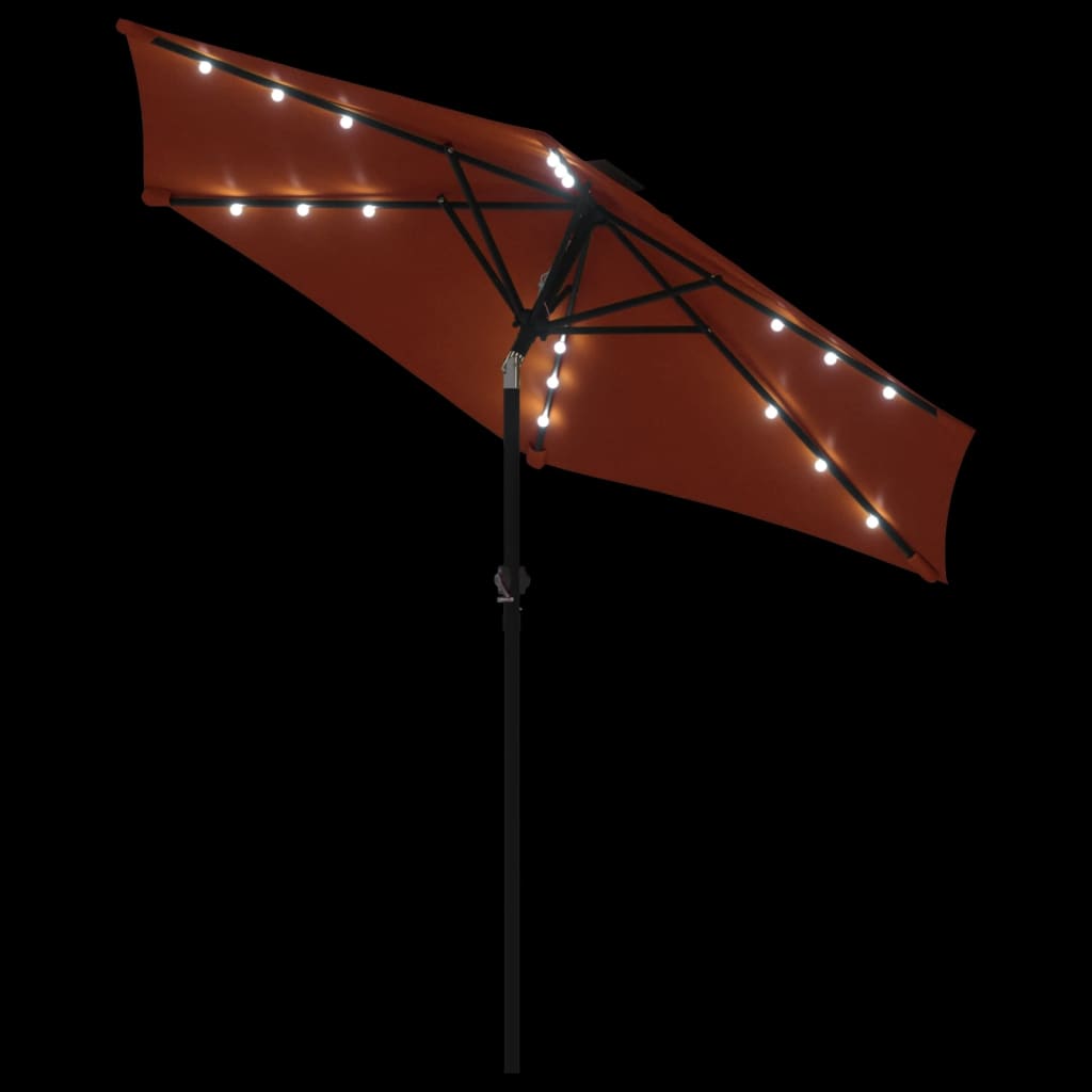 Garden Parasol with LEDs and Steel Pole Terracotta 225x225x212cm