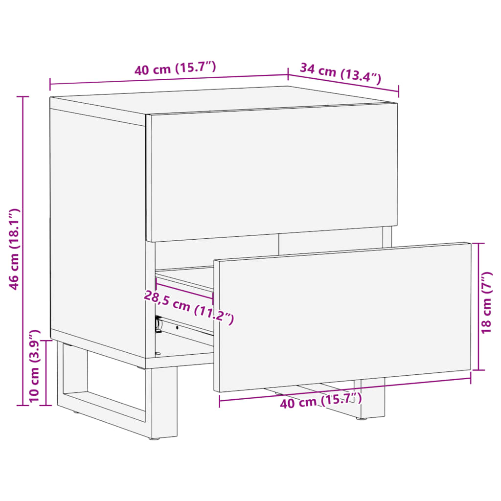 Bedside Cabinets 2 pcs 40x34x46 cm Solid Wood Rough Mango